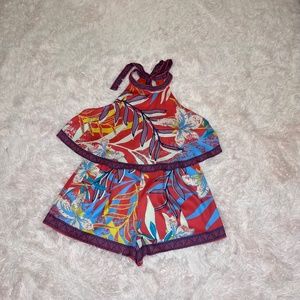 Flying Tomato Red Floral Halter Tie Neck Sleeveless Summer Romper